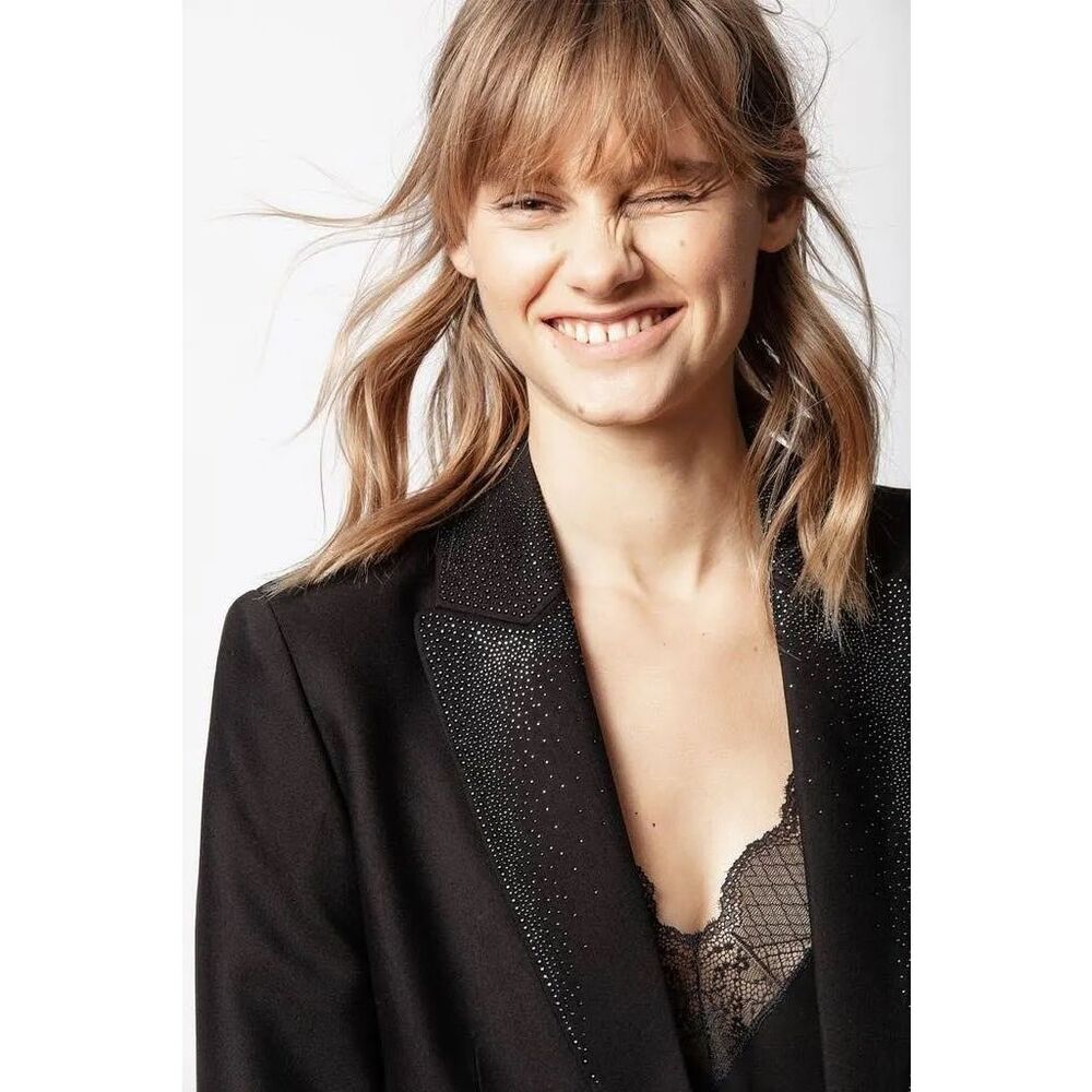 Zadig & Voltaire Viking Strass in Noir Black Rhinestones Blazer Size 40 - Picture 2 of 10
